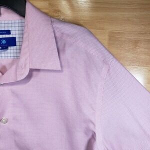 Egara Men's XL Dress Shirt Pink Check Long Sleeve Non-Iron Cotton